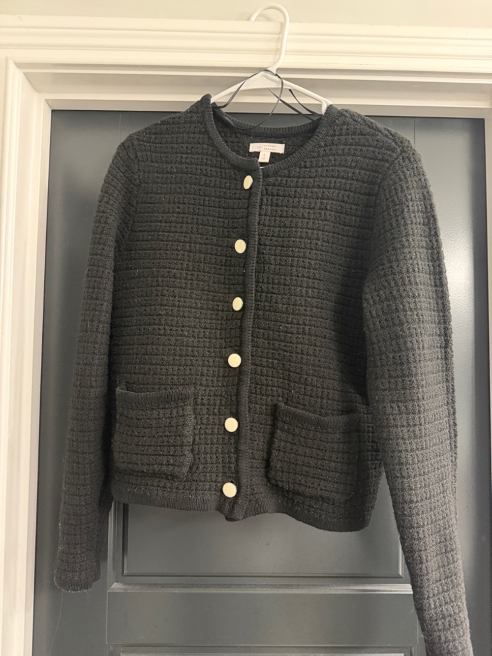 LC Lauren Conrad Black Waffle Knit Button Cardigan